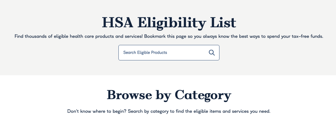 HSA Eligibility List, HSA Store